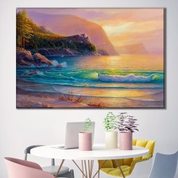 Tablou Canvas Peisaj de Mare cu Munte TPP2 (Dimensiune LxH: 150x100cm)