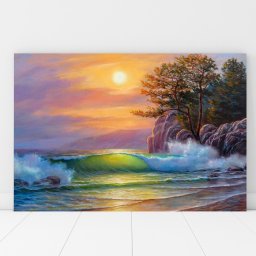 Tablou Canvas Peisaj de Mare cu Valuri Multicolore TPP3 (Dimensiune LxH: 150x100cm)