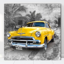 Tablou Canvas Masina de Epoca Galbena in Cuba OCC2 (Optiuni Tablou: 60x60cm)