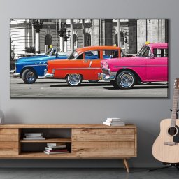 Tablou Canvas Masini de Epoca Viu Colorate ADC4 (Dimensiune LxH: 80x40cm)