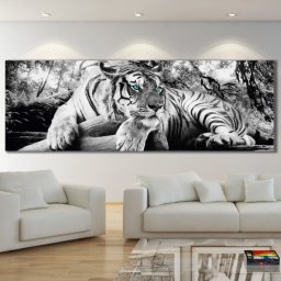 Tablou Canvas Tigru cu Ochi Turcoaz ATGR106 (Dimensiune LxH: 150x50cm)