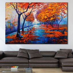 Tablou Canvas Alee cu Banci In Parc Toamna TPP26 (Dimensiune LxH: 90x60cm)