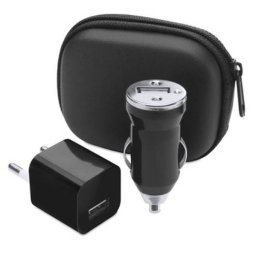 Charging Set, include: geanta, incarcator USB si incarcator USB pentru masina, 1000 mA - Negru