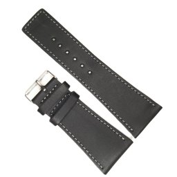 urea de Ceas Piele Neagră Handmade – Cusătură Gri – 34 mm – Fabricată în România – Pentru Ceasuri Mari
