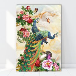 Tablou Canvas Pauni cu Bujori BES42 (Dimensiune LxH: 70x105cm)