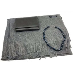 Elegant Business Portofel Piele Naturala, Esarfa Casmir si Perle Negre Caviar Naturale de Cultura