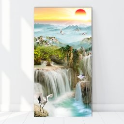 Tablou Canvas Rasarit de Soare Printre Cascade BES127 (Dimensiune LxH: 40x80cm)