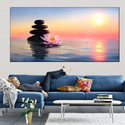 Tablou Canvas Pietre Spa cu Lotus La Rasarit BES122 (Dimensiune LxH: 160x80cm)