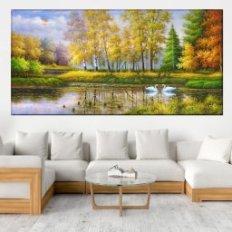 Tablou Canvas Lebede Pe Lac TPP30 (Dimensiune LxH: 200x100cm)