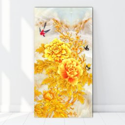 Tablou Canvas Bujori Aurii BES47 (Dimensiune LxH: 100x200cm)