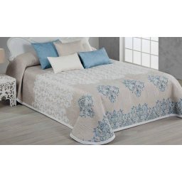Set Cuvertura cu doua fete de perna, Matlasata, Reversibila, Velasquez, 220x240 cm, geometric, turcoaz si bej