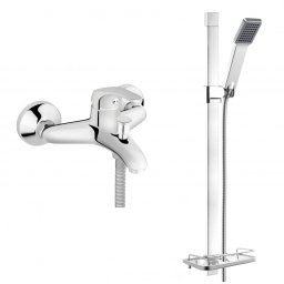 Set FERRO QUADRO& BASIC 2in1 Coloana de dus mobila QUADRO cu raft cosmetice + Baterie cada/dus Basic