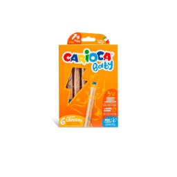 Creioane colorate CARIOCA Baby 1+, 3 in 1, 6 culori/cutie, ascutitoare inclusa