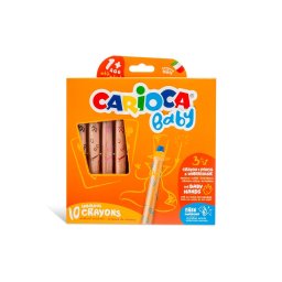 Creioane colorate CARIOCA Baby 1+, 3 in 1, 10 culori/cutie, ascutitoare inclusa