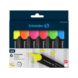 Textmarker SCHNEIDER Job, varf lat, 6 culori/set - (G, O, V, R, A, R)