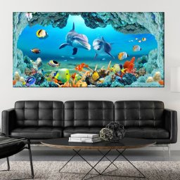 Tablou Canvas Delfini cu Pesti Exotici AQF58 (Dimensiune LxH: 140x70cm)