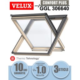 Fereastra mansarda VELUX GGL 306640, evacuare fum, lemn de pin, 3 sticle