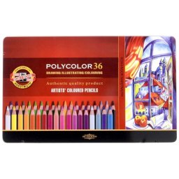 Creioane colorate Polycolor, cutie metal, 36 culori/set Koh-I-Noor