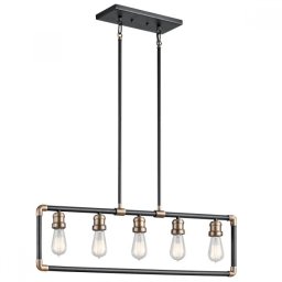 Lustră industriala Kichler Imahn, neagră, L:90cm, H:56-125cm, 5xE27, KL-IMAHN-ISLE
