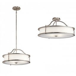 Semi-plafoniera/Pendul Kichler Emory, argintiu, D:46cm, H:33-125cm, 3xE27, KL-EMORY-P-S-CLP