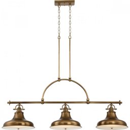 Lumina pentru insula de bucătărie Quoizel Emery, alamă, L:133cm, H:73-198cm, 3x100W-E27, QZ-EMERY3P-WS