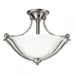Plafonieră tranzițională BOLLA, nichel, D:49cm, 2xE27, cu trei brate și tija, HK-BOLLA-SF