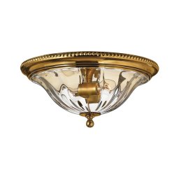 Plafonieră manufacturată 100% din alamă CAMBRIDGE, D:41,3 cm, 2 becuri, cu abajur transparent din sticlă optică, HK-CAMBRIDGE-F-A