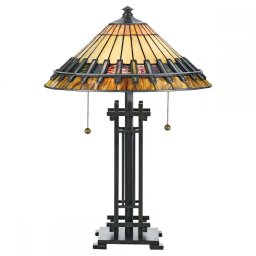Veioză Tiffany CHASTAIN, bronz, H:57.2cm, 2 becuri, 2 intrerupatoare, QZ-CHASTAIN-TL