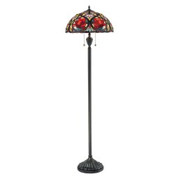 Lampadar stil Tiffany Larissa, finisaj bronz, H:157.5cm, 2xE27, intrerupatoare cu fir, QZ-LARISSA-FL