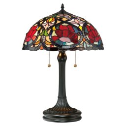 Veioză stil Tiffany Larissa, finisaj bronz, H:58.4cm, 2xE27, intrerupatoare cu fir becuri, QZ-LARISSA-TL