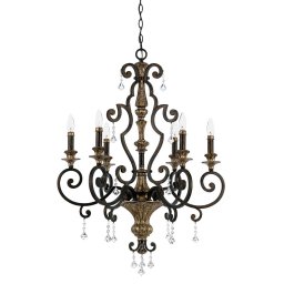 Candelabru rusti salon casa scării MARQUETTE, bronz auriu, H:106-349.3cm, 6 becuri, QZ-MARQUETTE6-A