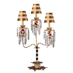 Veioză decorativa artistică BIRDLAND, crem/bej/auriu, H:81cm, 3 becuri, FB-BIRDLAND-TL3