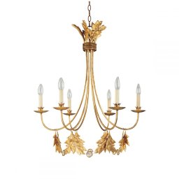Candelabru casa scării cu frunze de maslin SWEET OLIVE, auriu, H:88-274cm, 6 becuri, FB-SWEET-OLIVE6