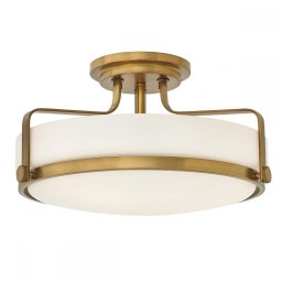 Plafoniera Harper, 3xE27, D45,6 cm, H25,3 cm, metal alamă, sticlă albă