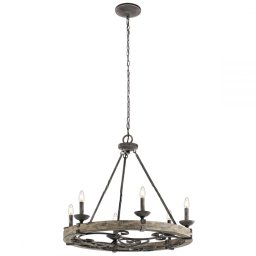 Candelabru rotund lemn rustic TAULBEE, zinc, D: 72,2 cm, H: 74,1-252.9 cm, 6 becuri, KL-TAULBEE6