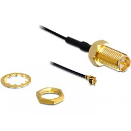 Conector pentru montarea antenei WLAN RP-SMA jack bulkhead la MHF I plug 1.13 5cm, Delock 88409