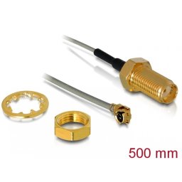 Conector pentru montarea antenei WLAN SMA jack bulkhead la MHF I plug 1.13 50cm, Delock 88418