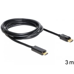 Cablu Displayport la HDMI T-T ecranat 3m Negru, Delock 82435