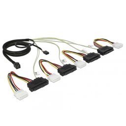 Cablu Mini SAS HD SFF-8643 la 4 x SAS SFF-8482 + power + Sideband 1m, Delock 83391