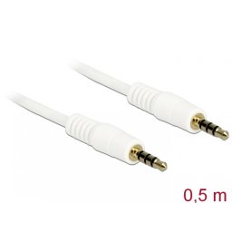 Cablu stereo jack 3.5mm 4 pini Alb T-T 0.5m, Delock 83439