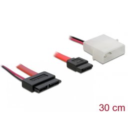 Cablu Slim SATA la SATA 7 pini + 2 pini alimentare M-T 30cm, Delock 84390