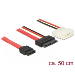 Cablu Slim SATA la SATA 7 pini + 2 pini alimentare M-T 50cm, Delock 84790
