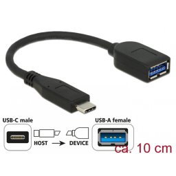 Adaptor SuperSpeed USB 3.1 tip C (host) la USB-A (device) T-M 10cm coaxial negru Premium, Delock 65684