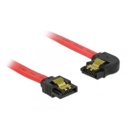 Cablu SATA III 6 Gb/s drept-unghi cu fixare Rosu 50cm, Delock 83964