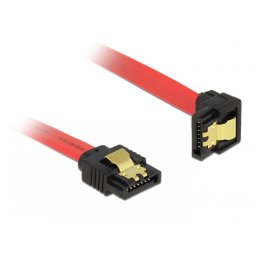 Cablu SATA III 6 Gb/s drept/jos cu fixare rosu 20cm, Delock 83977