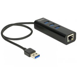 HUB USB 3.0 + 1 x port Gigabit LAN Negru, Delock 62653