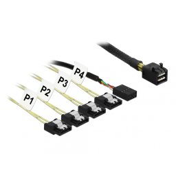 Cablu Mini SAS HD SFF-8643 la 4 x SATA 7 pini Reverse + Sideband 1m, Delock 83322