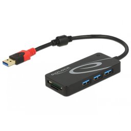 HUB USB 3.1 tip A la 3 x USB-A + 2 Slot Card SD Negru, Delock 62899