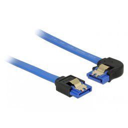 Cablu SATA III 6 Gb/s unghi drept-stanga Bleu 70cm, Delock 84986