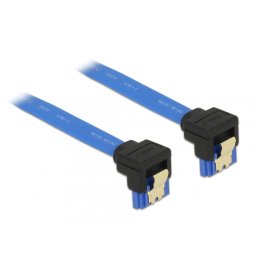 Cablu SATA III 6 Gb/s unghi jos/jos Bleu 20cm, Delock 85095